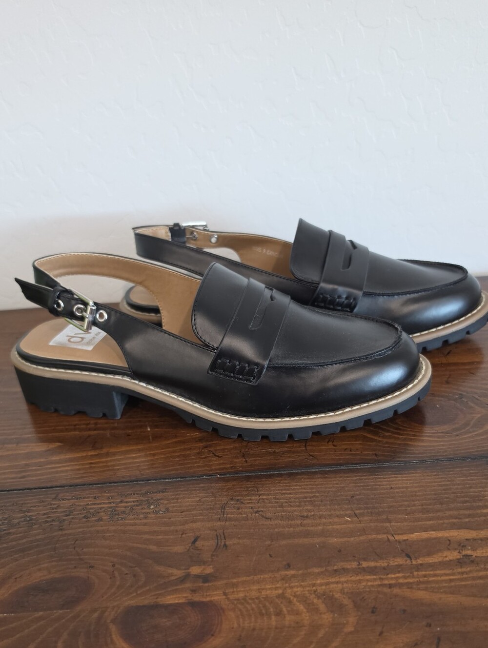 Dolce Vita Black Vegan Hybrid Slingback Lug Sole Loafers Shoes Women Sz 9 NWOB